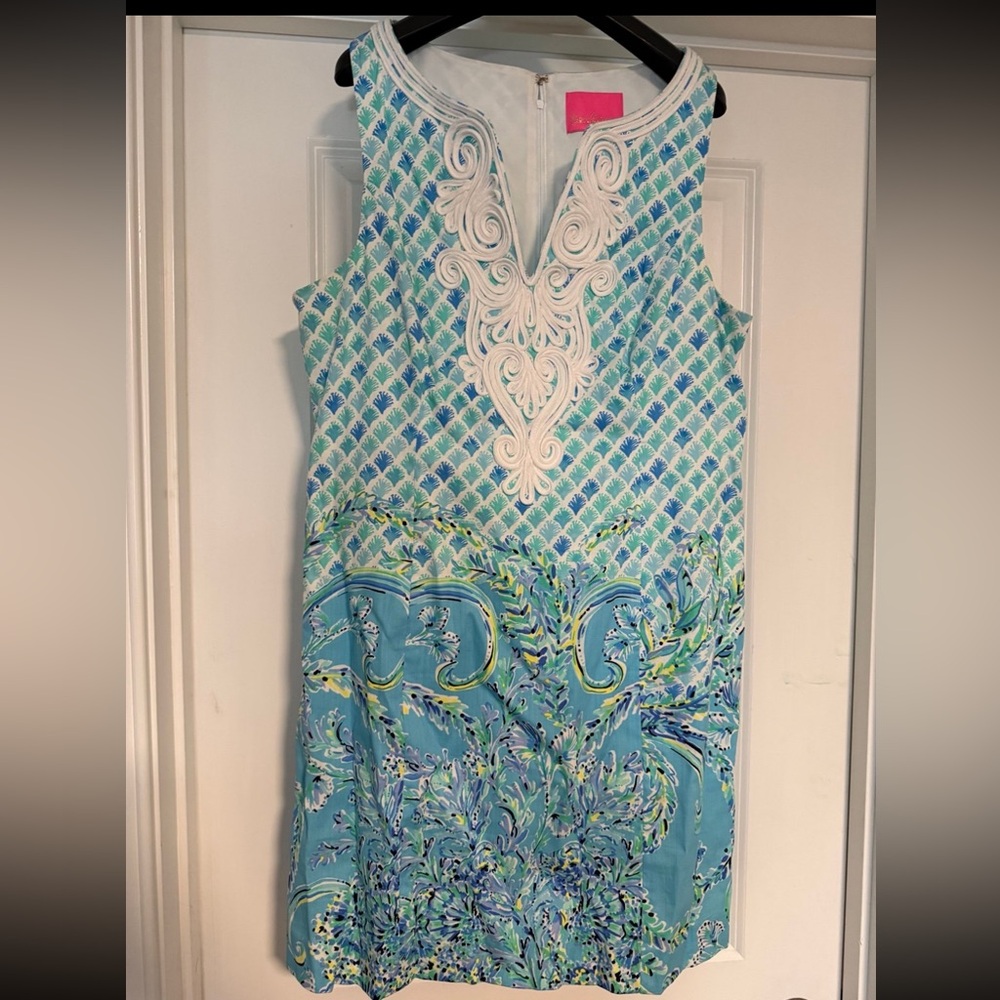 Lilly Pulitzer Aqua, Teal & White Sleeveless Printed Shift Dress